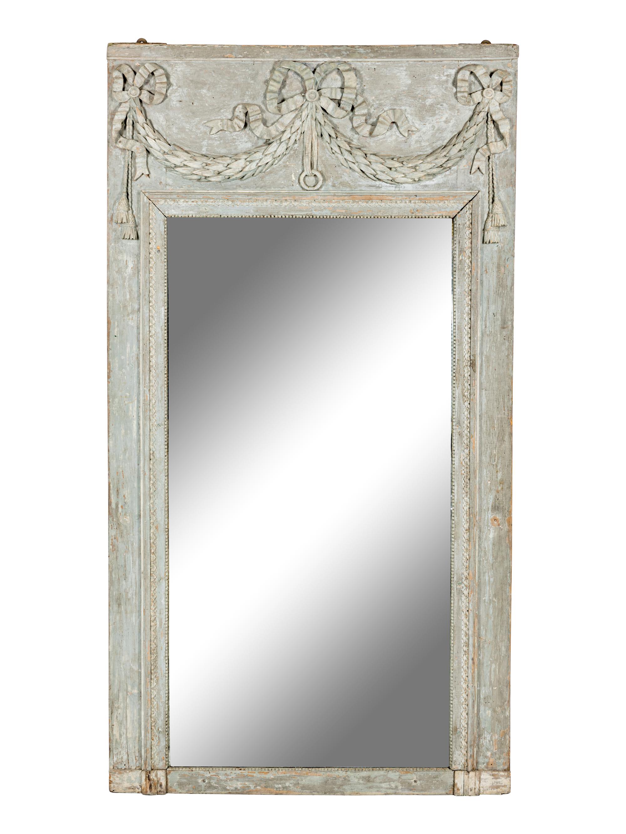 A Louis XVI Grey-Painted and Carved Trumeau