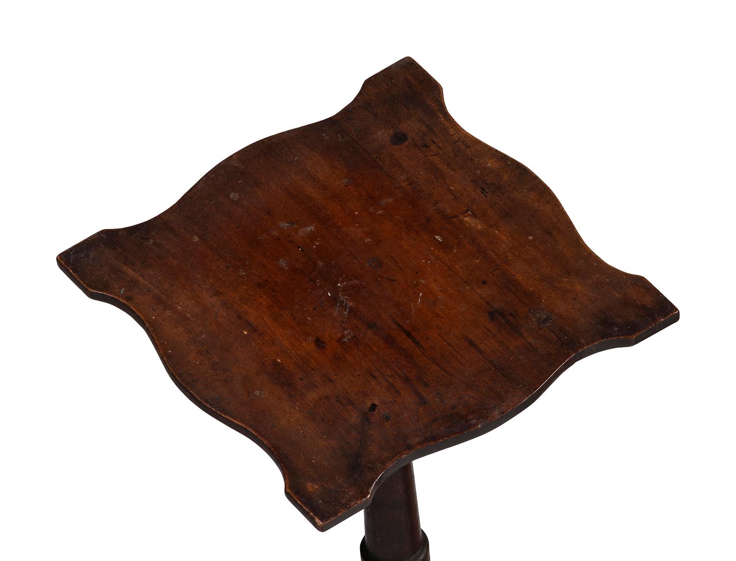 A Queen Anne Turned and Carved Walnut Handkerchief Top Candlestand