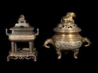 Two Japanese Metal Covered Incense Burners -- Combined with 298620/56