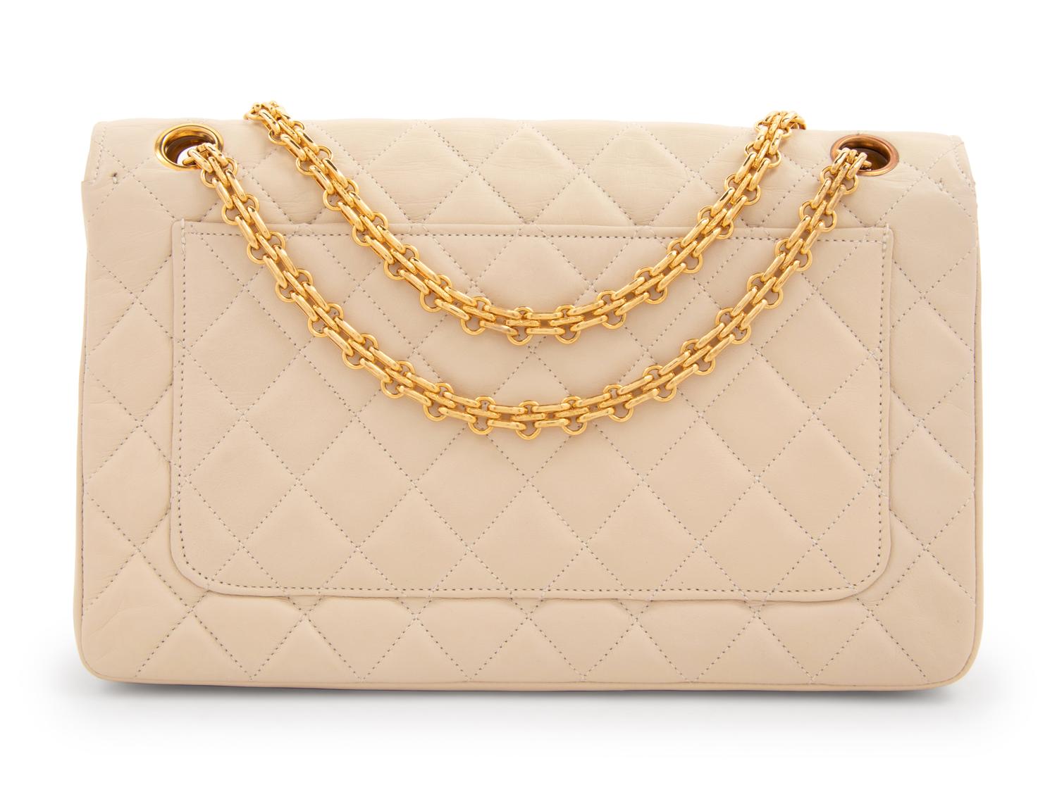 Chanel Cream Quilted Double Flap Bag with Mademoiselle Chain, 1980's