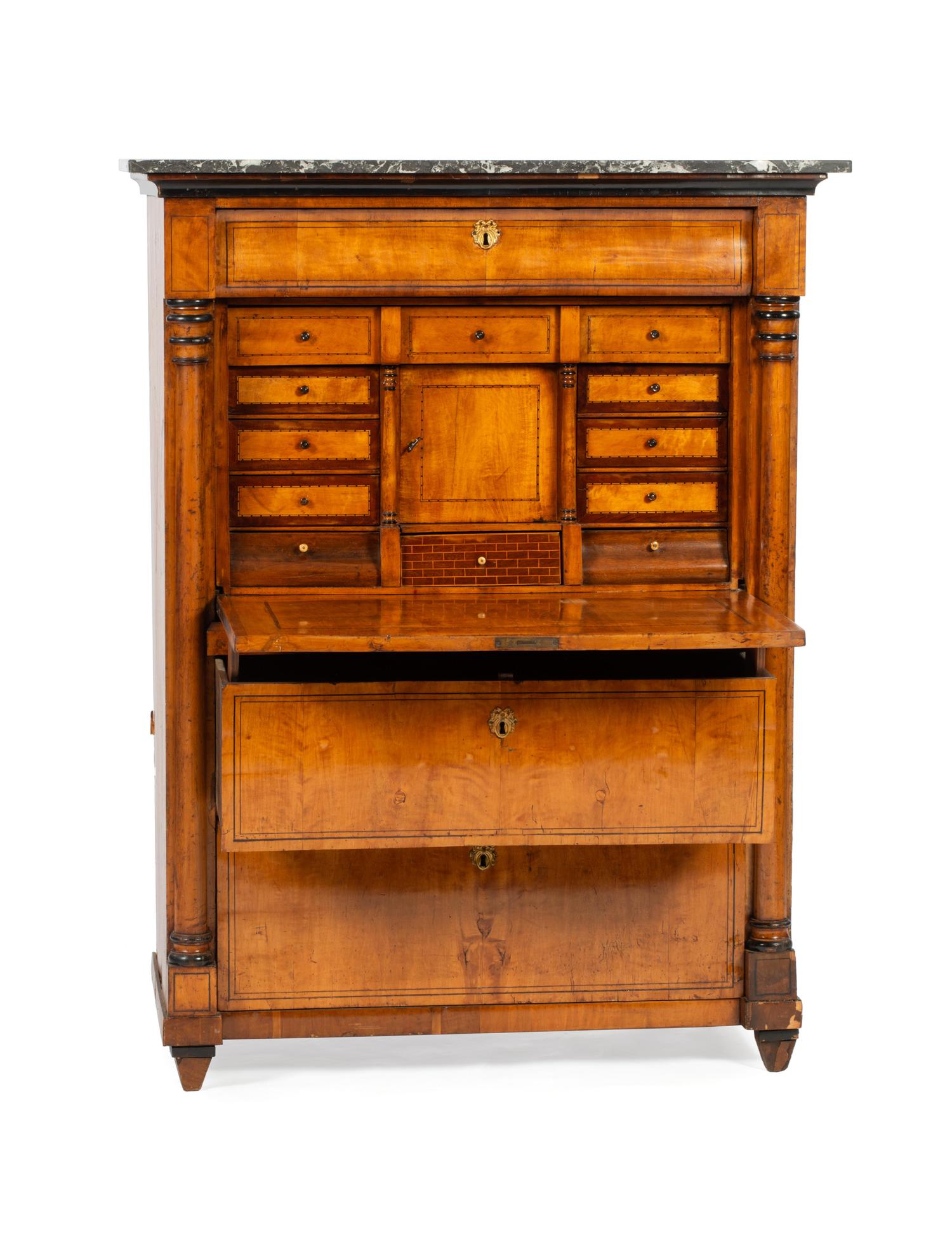 A Continental Parcel Ebonized Birch Secrétaire à Abattant