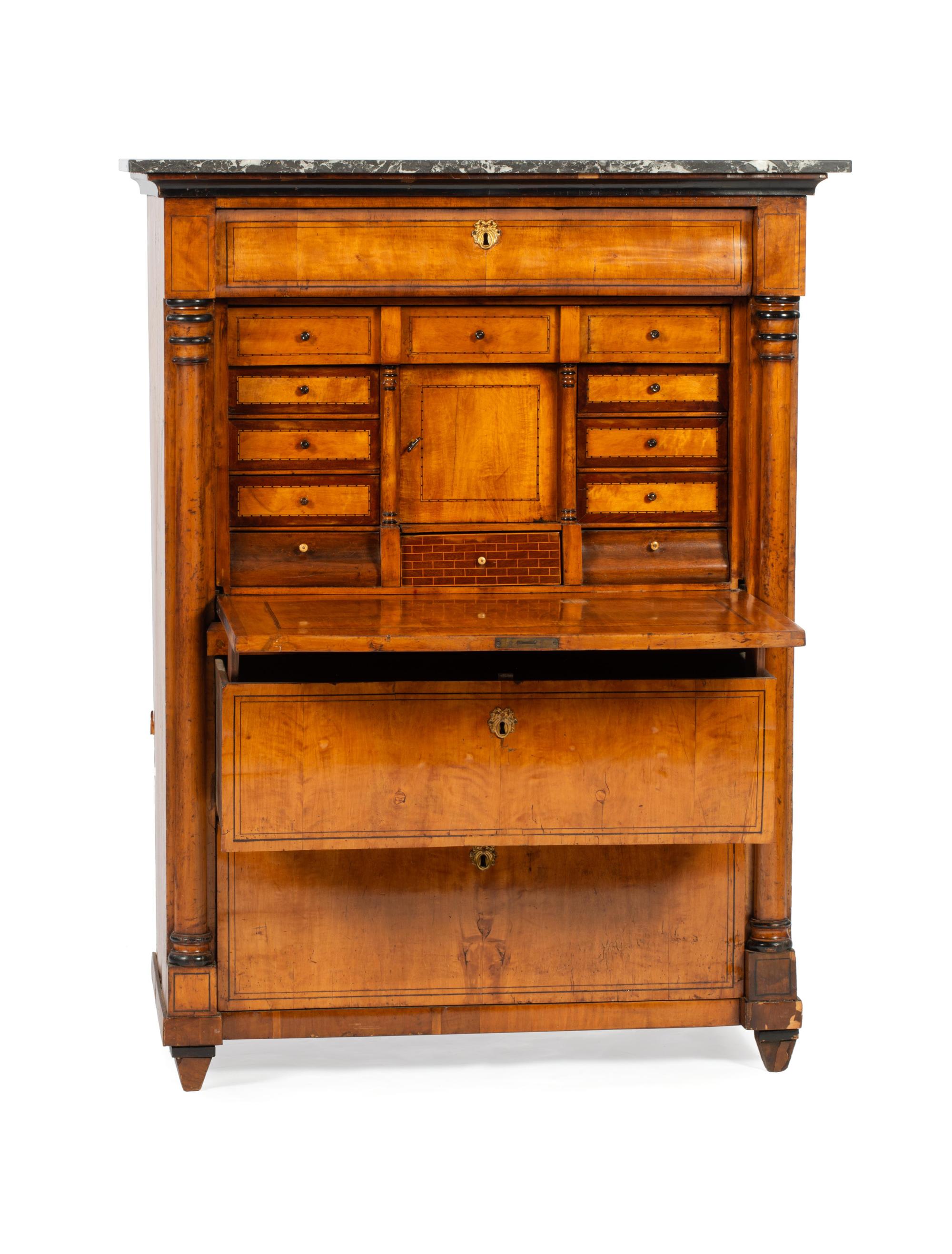 A Continental Parcel Ebonized Birch Secrétaire à Abattant