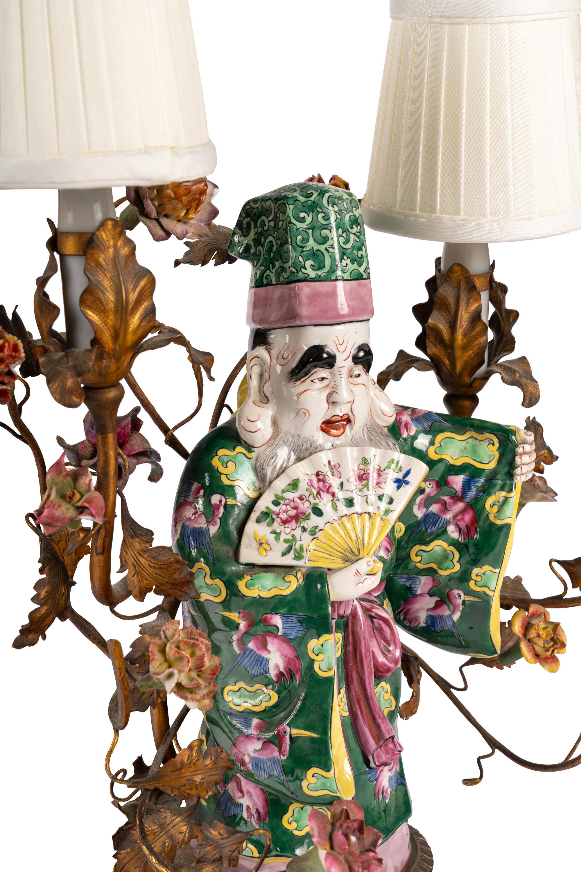 A Pair of Samson Porcelain Figures Mounted as Lamps