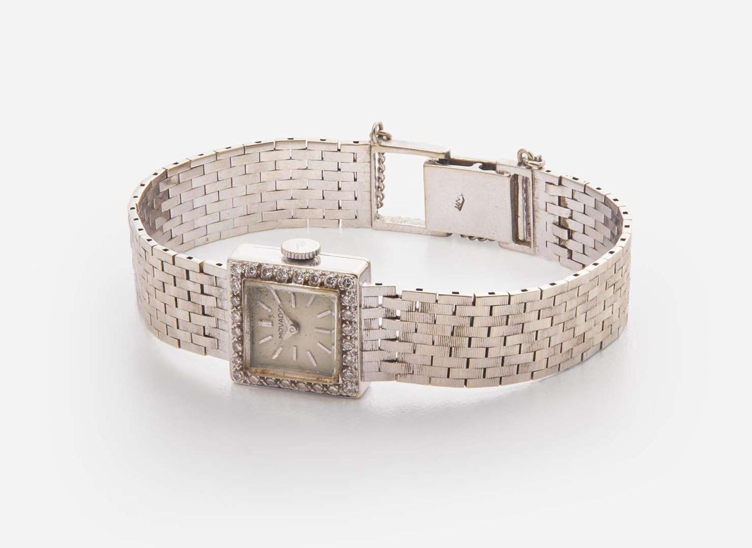 A Ladies 14K White Gold Movado Watch with Diamonds
