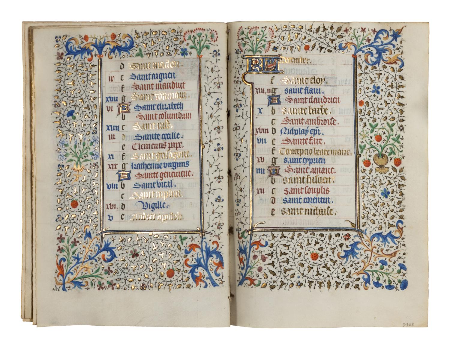 CIRCLE OF THE MASTER OF JEAN ROLIN II (active Paris, c. 1445–1465) A single quire of twelve leaves from a Book of Hours, calendar, in French, illuminated manuscript on parchment [France, Paris, c. 1450]