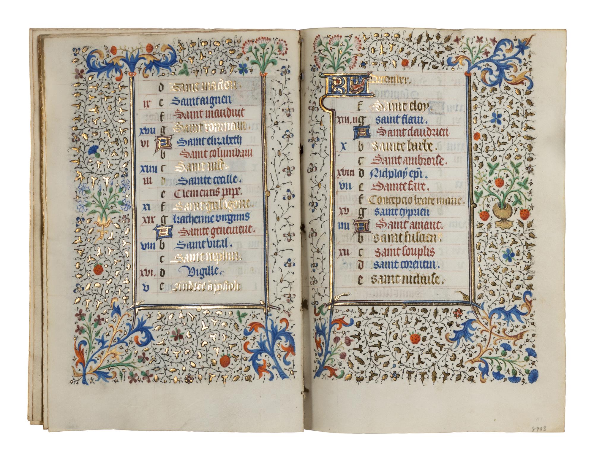 CIRCLE OF THE MASTER OF JEAN ROLIN II (active Paris, c. 1445–1465) A single quire of twelve leaves from a Book of Hours, calendar, in French, illuminated manuscript on parchment [France, Paris, c. 1450]