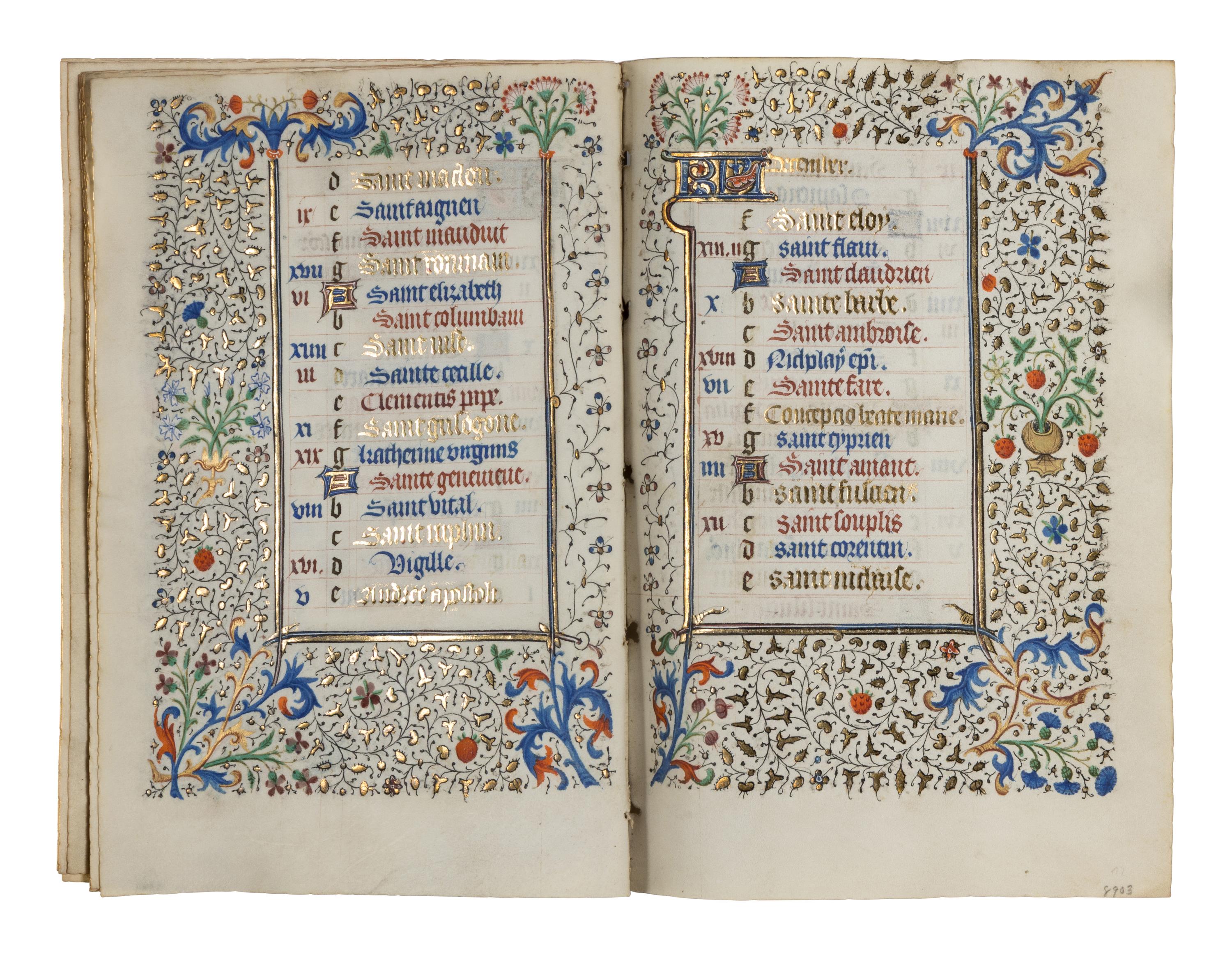 CIRCLE OF THE MASTER OF JEAN ROLIN II (active Paris, c. 1445–1465) A single quire of twelve leaves from a Book of Hours, calendar, in French, illuminated manuscript on parchment [France, Paris, c. 1450]