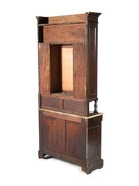 An Oak Stepback Marble Top Barbershop Cabinet