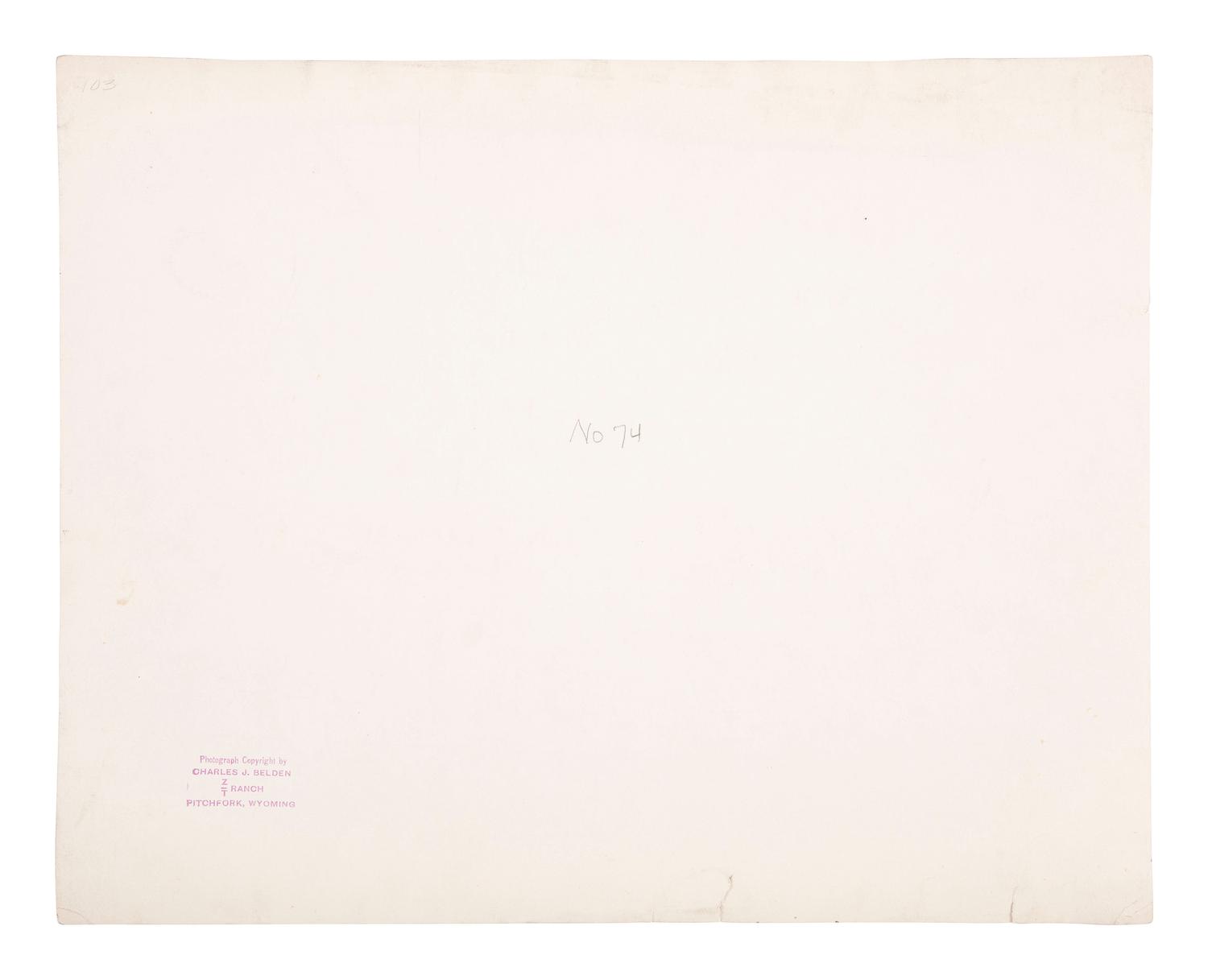 [WESTERN AMERICANA]. BELDEN, Charles J. (1888-1963), photographer. A group of 5 photographs of western subjects, incl. cowboys, cattle, and a coyote. Pitchfork Ranch, WY, ca 1910s-1940s.
