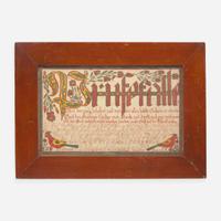 Attributed to the Oley Township Artist A Fraktur: Vorschrift for Samuel Kauffman, dated "11 June 1825"