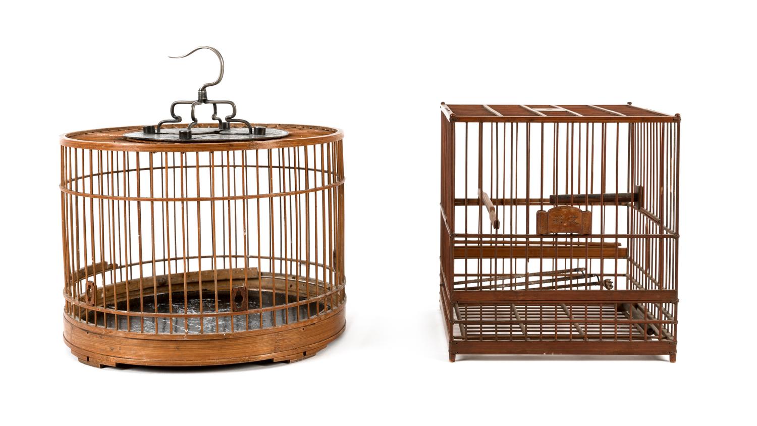 Two Chinese Bamboo Birdcages Height of larger 9 1/4 inches. — QING DYNASTY (1644-1911)