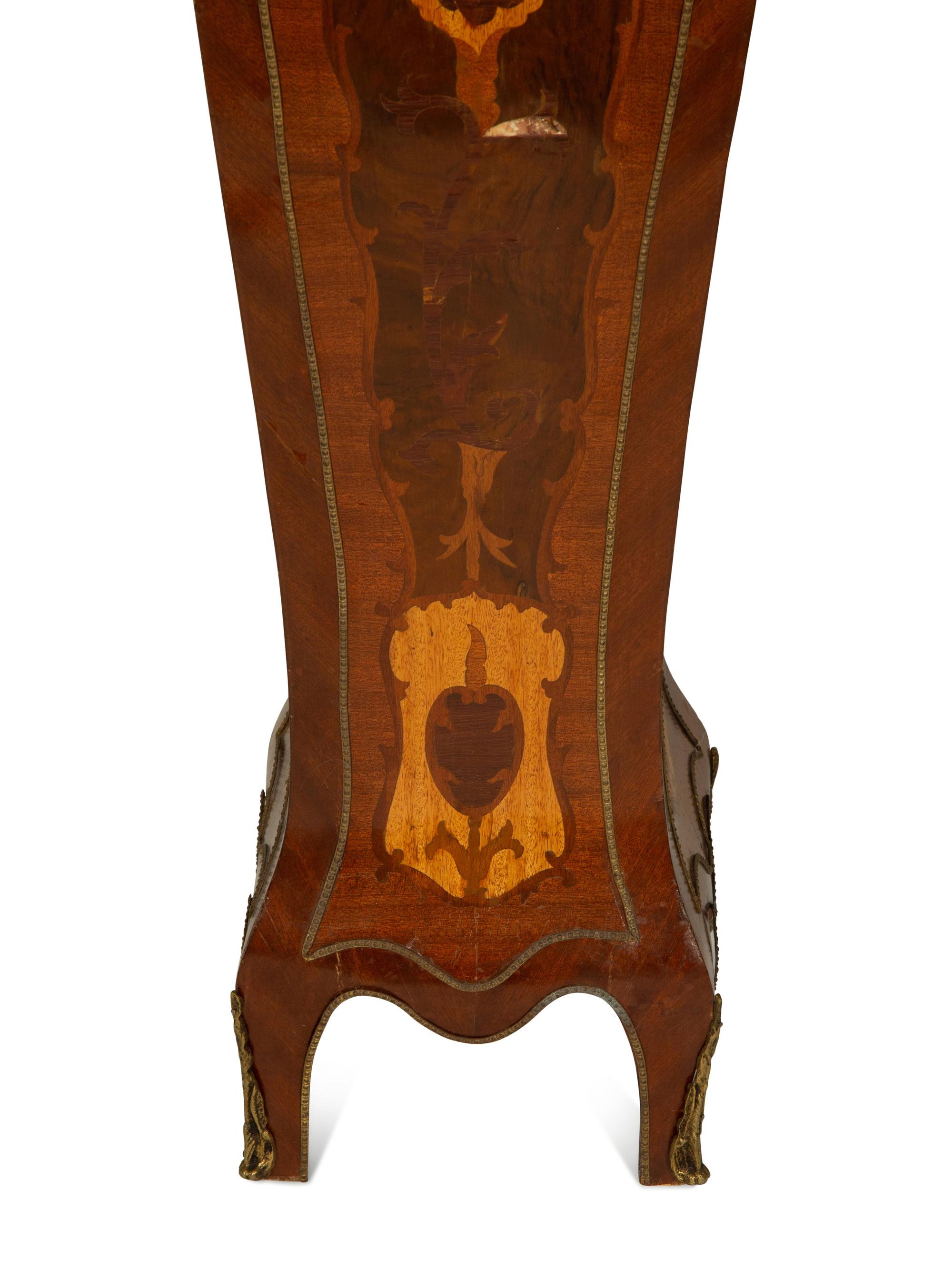 A Pair of Louis XV Style Gilt-Metal Mounted Marquetry Pedestals