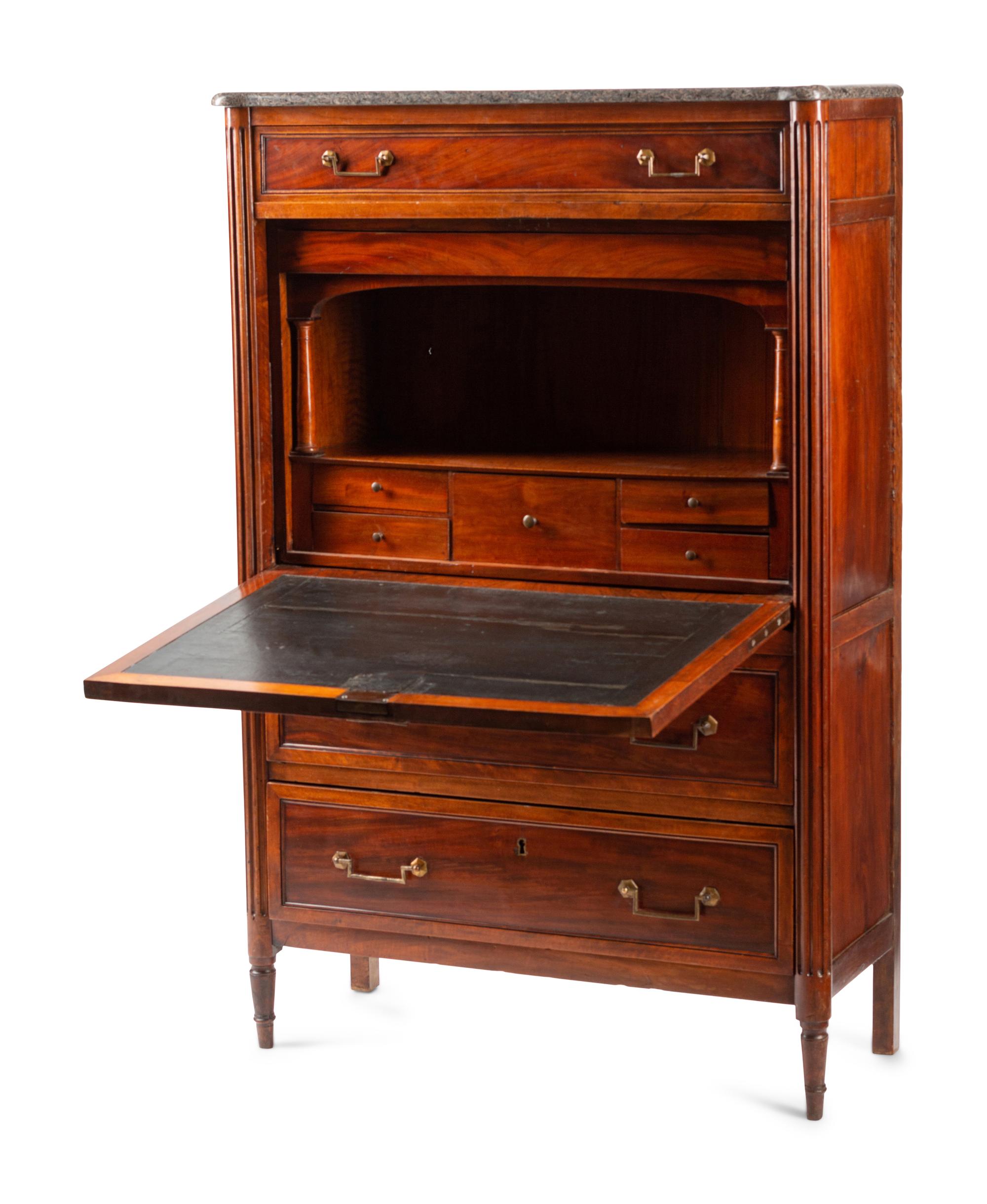 A Directoire Mahogany Marble-Top Secrétaire à Abattant