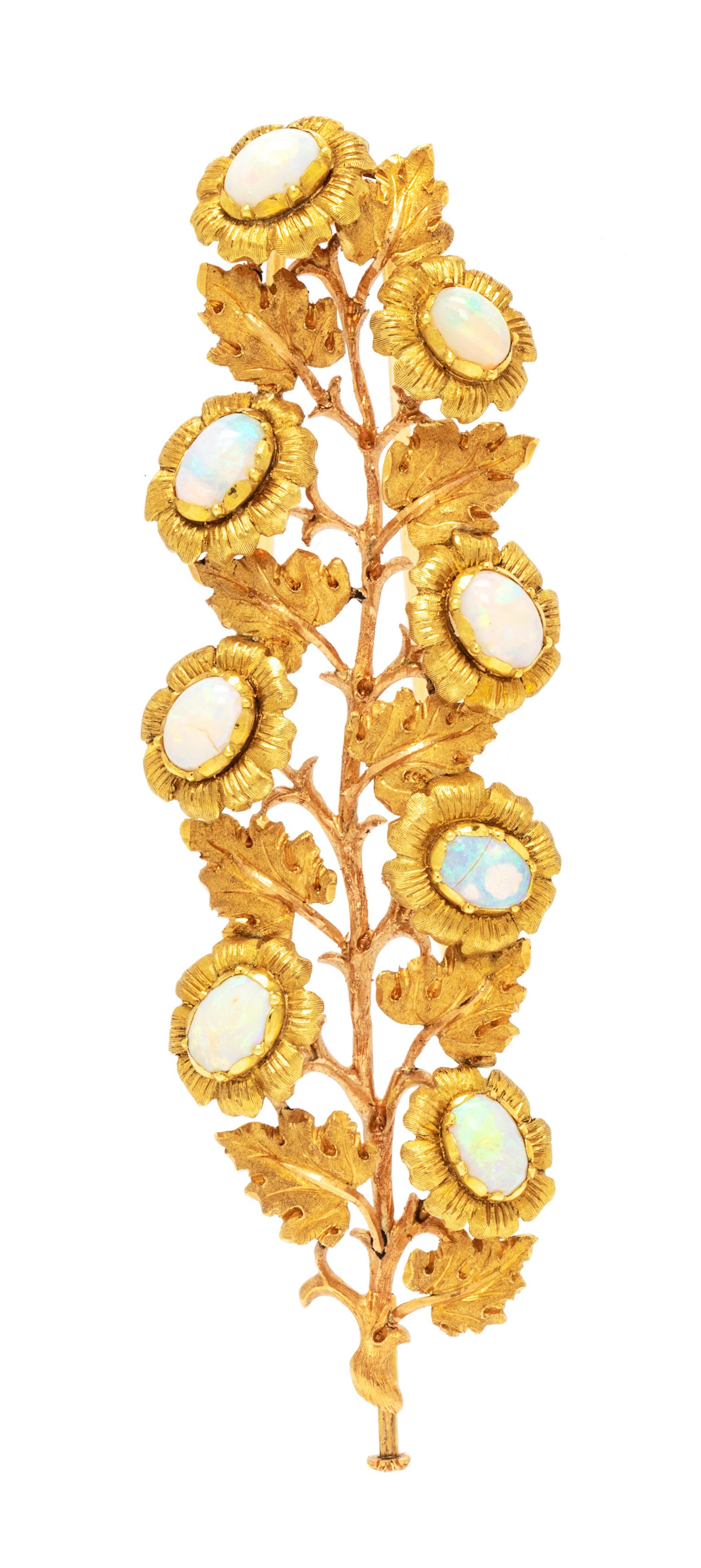 An 18 Karat Bicolor Gold and Opal Flower Branch Brooch, Buccellati, 14.00 dwts.