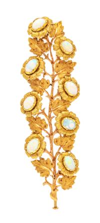 An 18 Karat Bicolor Gold and Opal Flower Branch Brooch, Buccellati, 14.00 dwts.