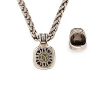 DAVID YURMAN, STERLING SILVER, YELLOW GOLD, AND GEMSTONE NECKLACE AND RING