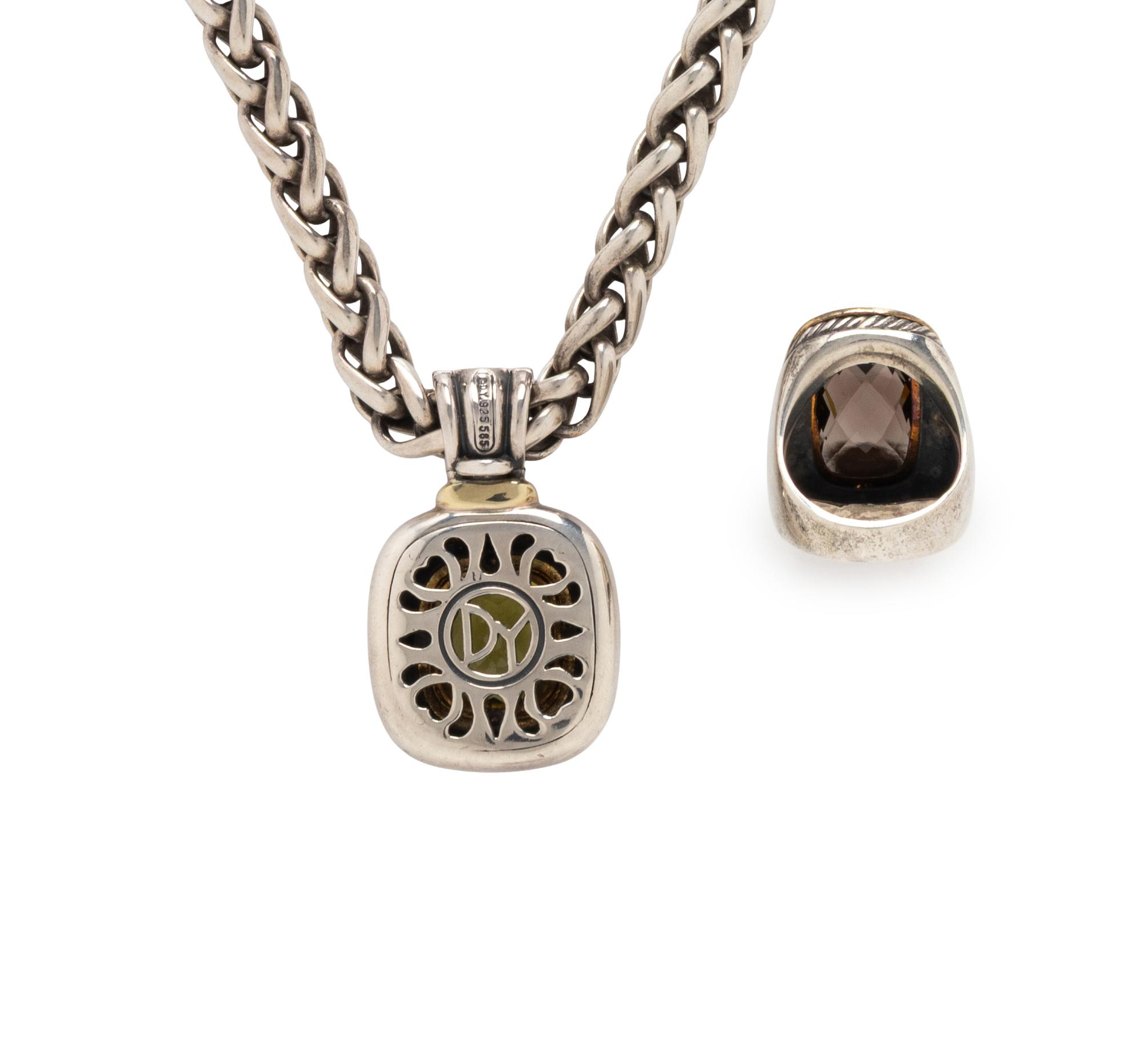 DAVID YURMAN, STERLING SILVER, YELLOW GOLD, AND GEMSTONE NECKLACE AND RING
