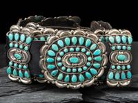 Sterling Silver and Turquoise Cluster Concha Belt