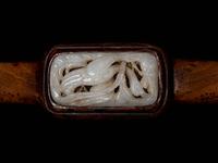 A Chinese White Jade Inset Hardwood Ruyi Scepter