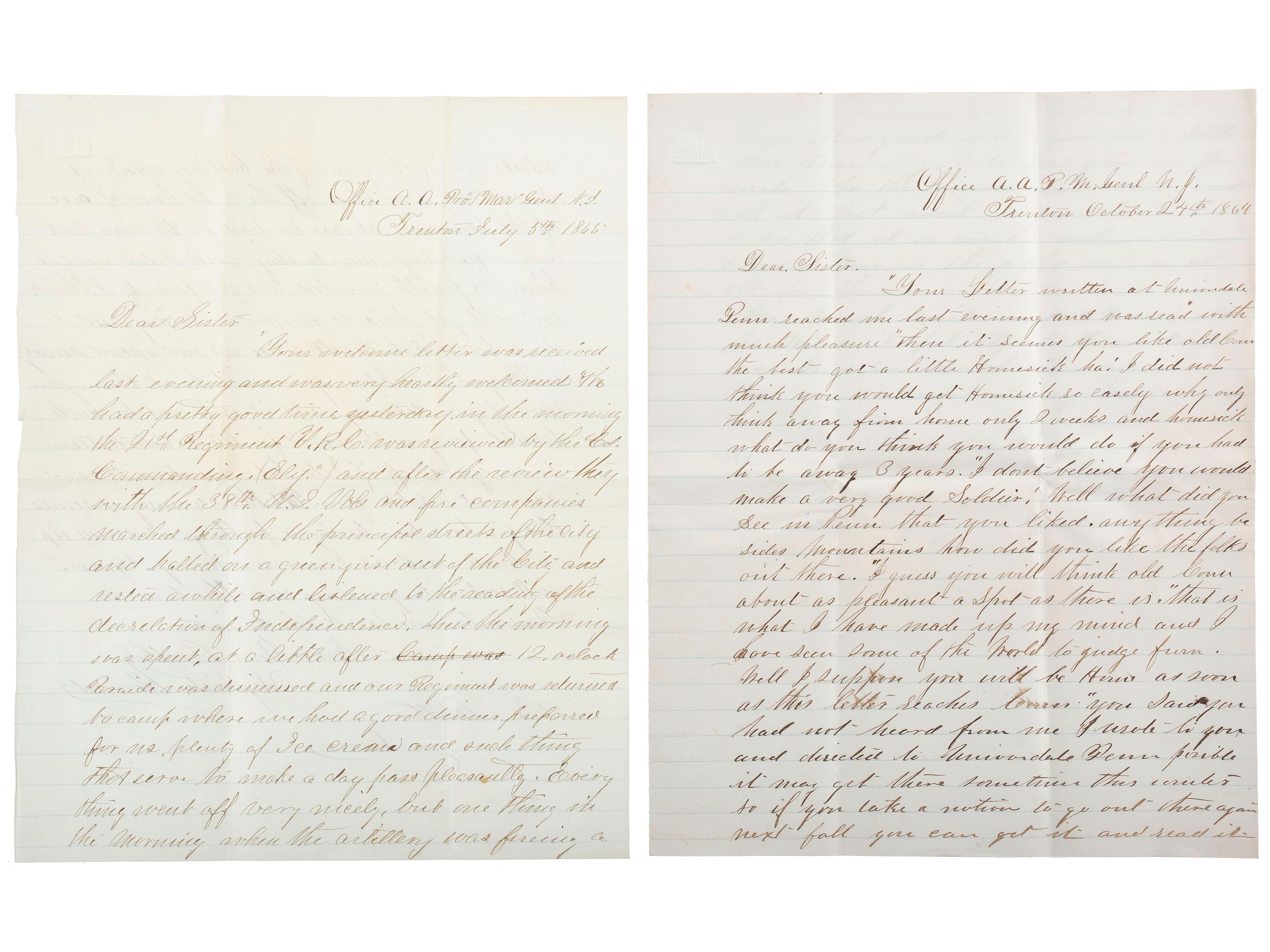[CIVIL WAR]. A group of 8 documents related to Sylvester Rounds, WIA Gettysburg, 17th Connecticut Volunteer Infantry.