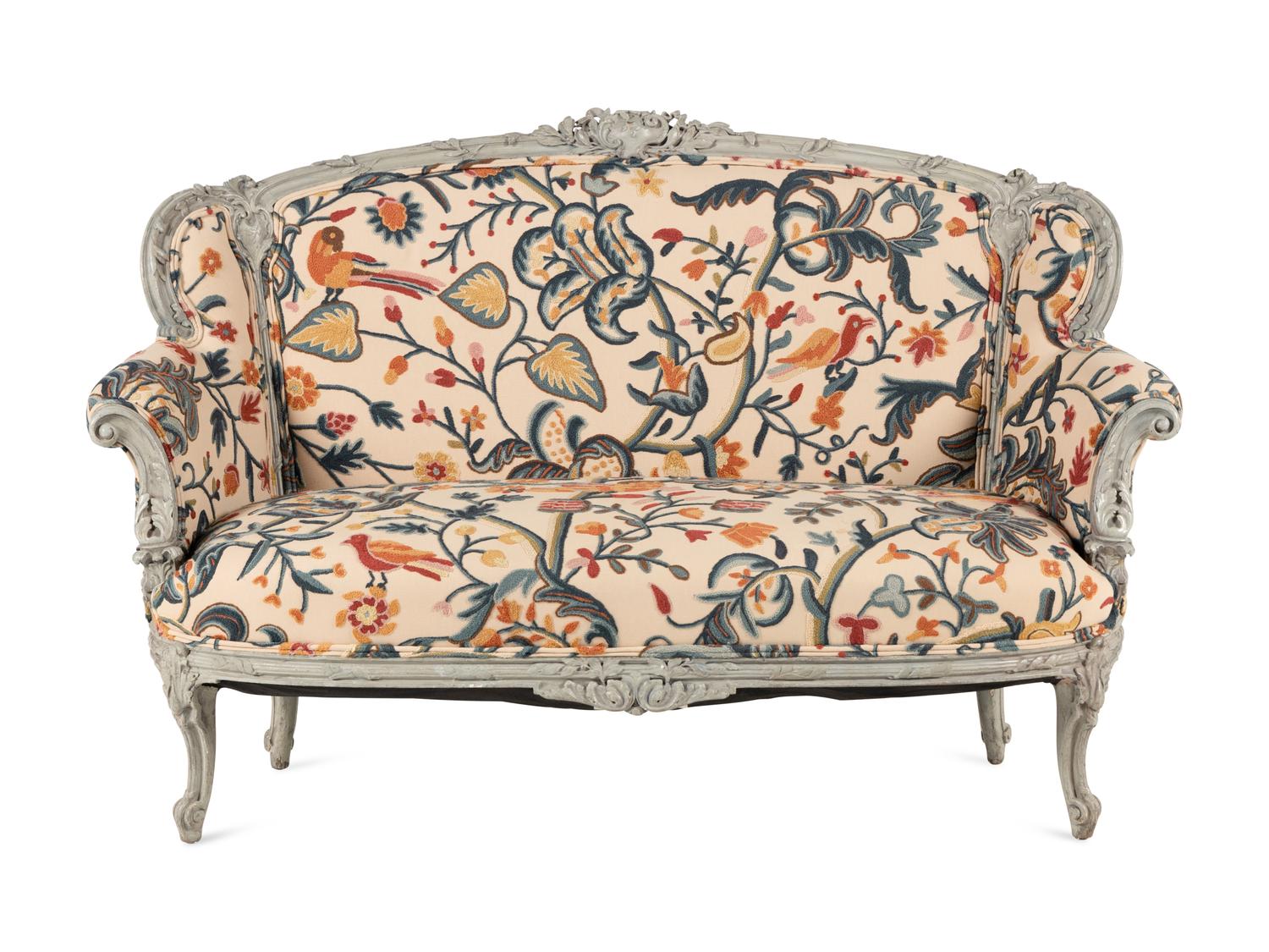 A Louis XV Style Gray-Painted Settee