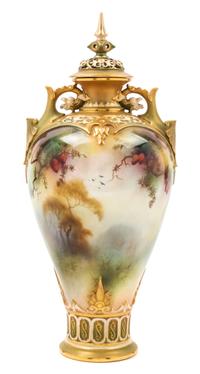 A Royal Worcester Porcelain Covered Vase Height 13 1/4 inches. — 1908