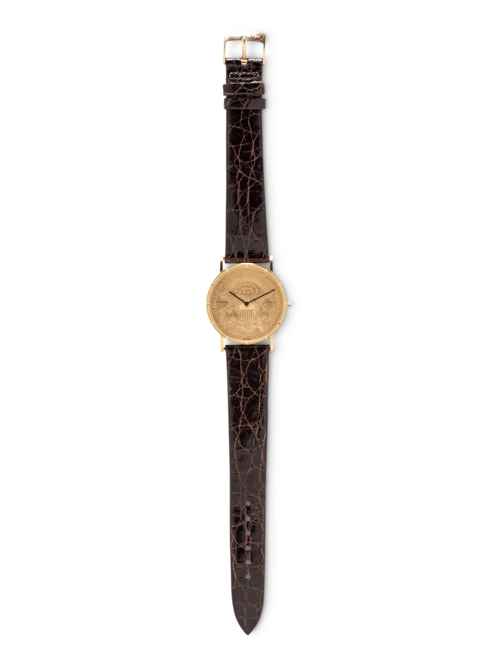 CORUM, 18K YELLOW GOLD COIN WATCH WITH CORUM BUCKLE