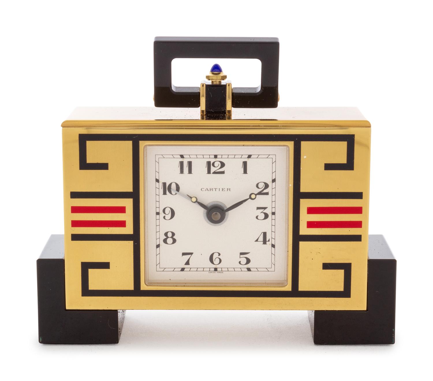 A Cartier Art Deco Style Enameled Desk Clock