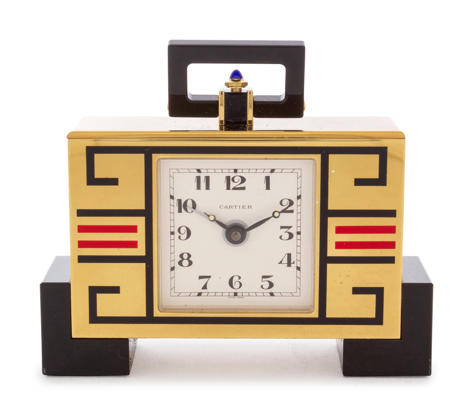 A Cartier Art Deco Style Enameled Desk Clock