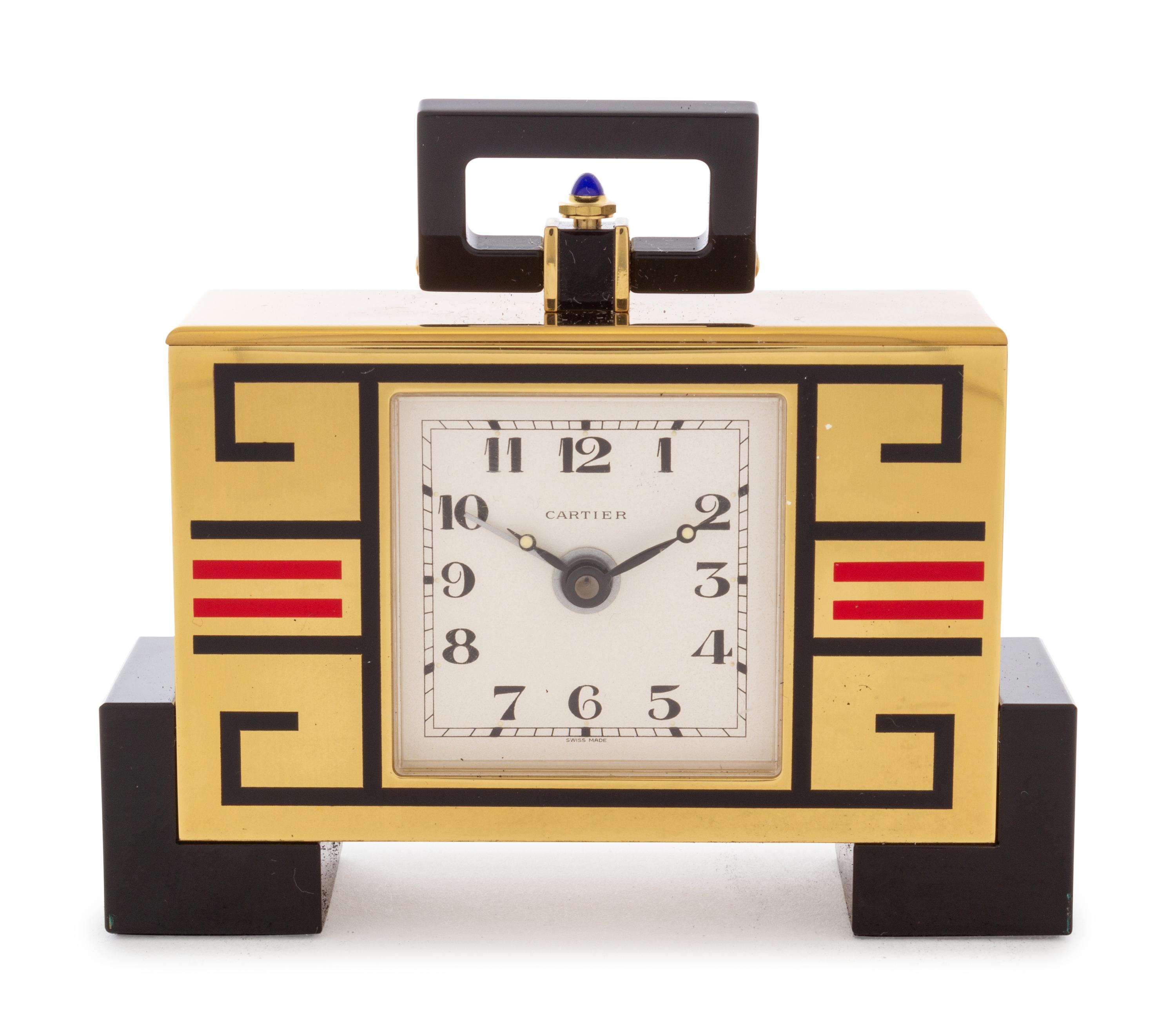 A Cartier Art Deco Style Enameled Desk Clock