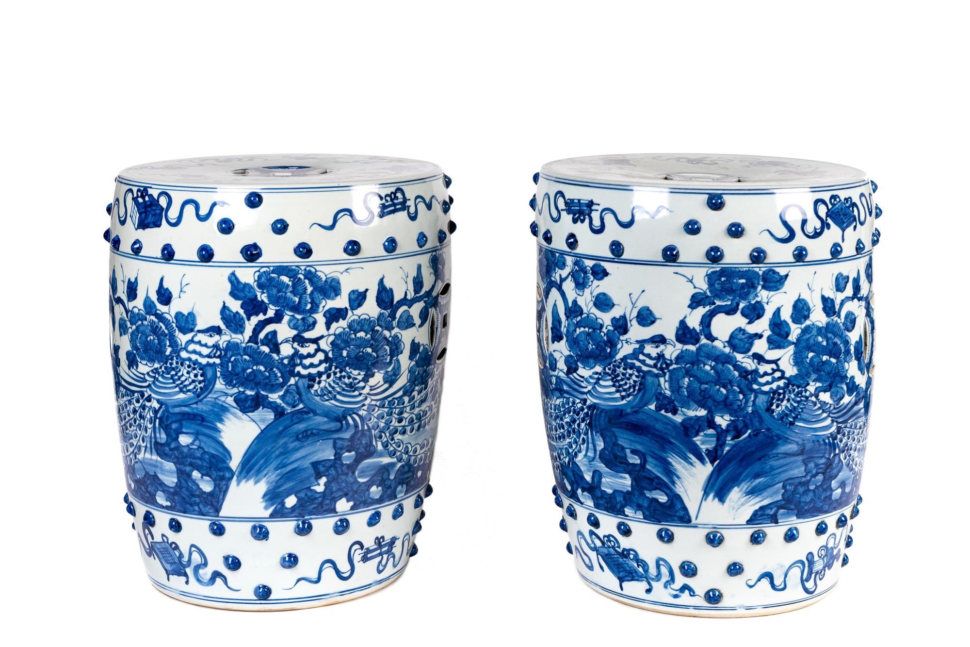 Two Pairs of Chinese Export Blue and White Porcelain Garden Stools — 20TH CENTURY