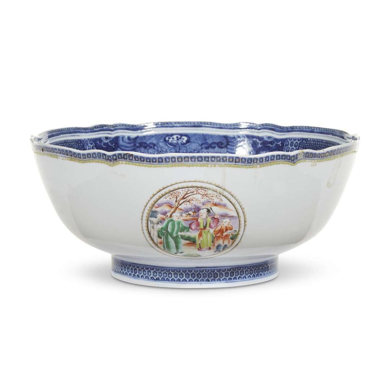 A Chinese export porcelain rose medallion punch bowl circa 1800