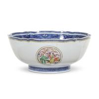 A Chinese export porcelain rose medallion punch bowl circa 1800