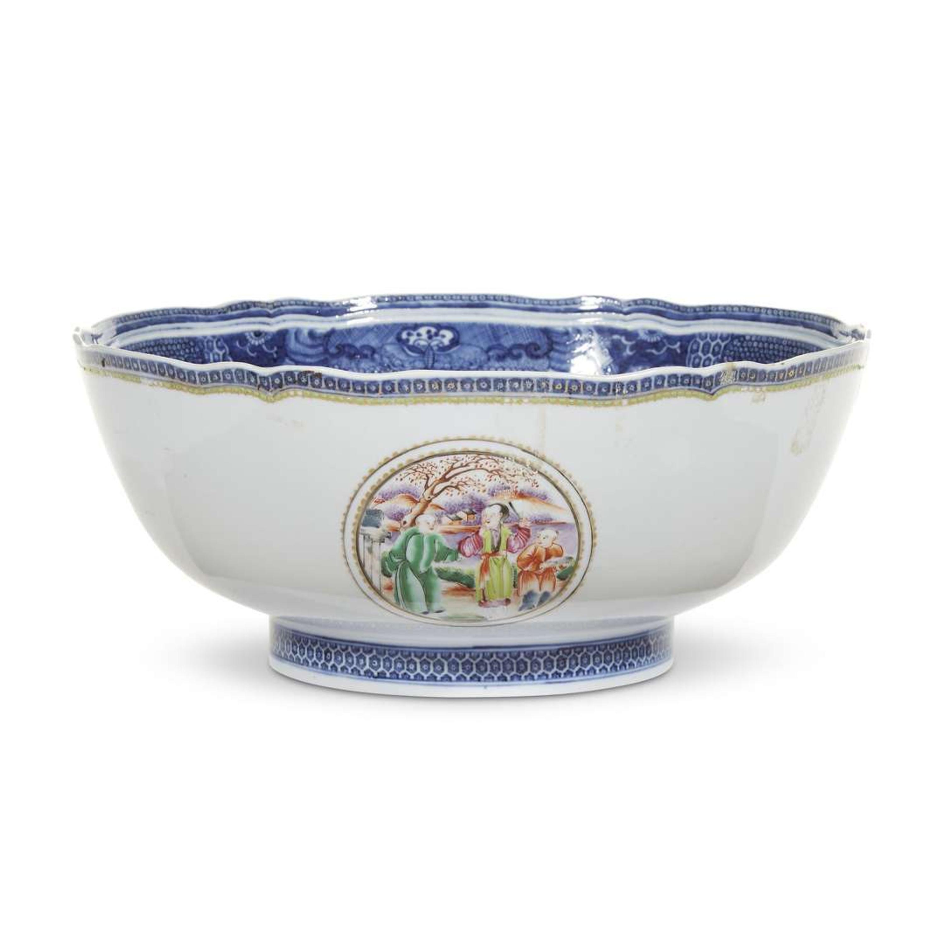 A Chinese export porcelain rose medallion punch bowl circa 1800