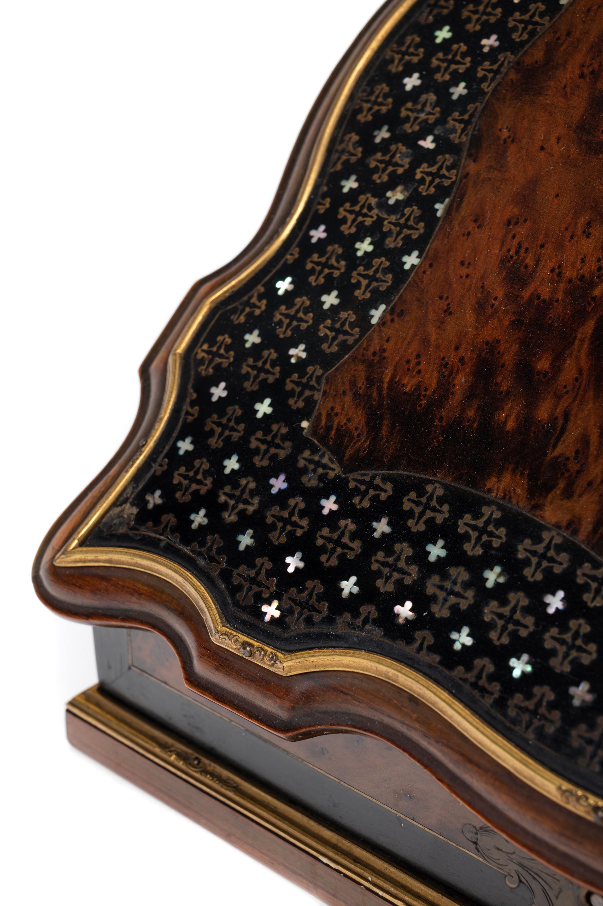 A French Mother-of-Pearl and Brass Inlaid Amboyna Letter Box