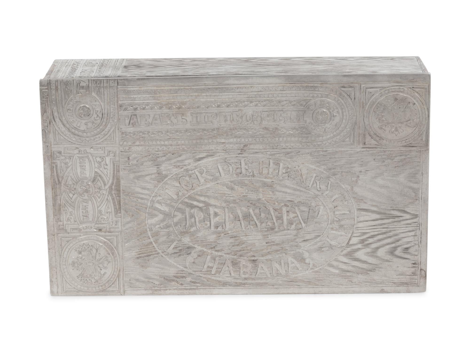 A Russian Silver Trompe l'Oeil Table-Top Cigarette Box
