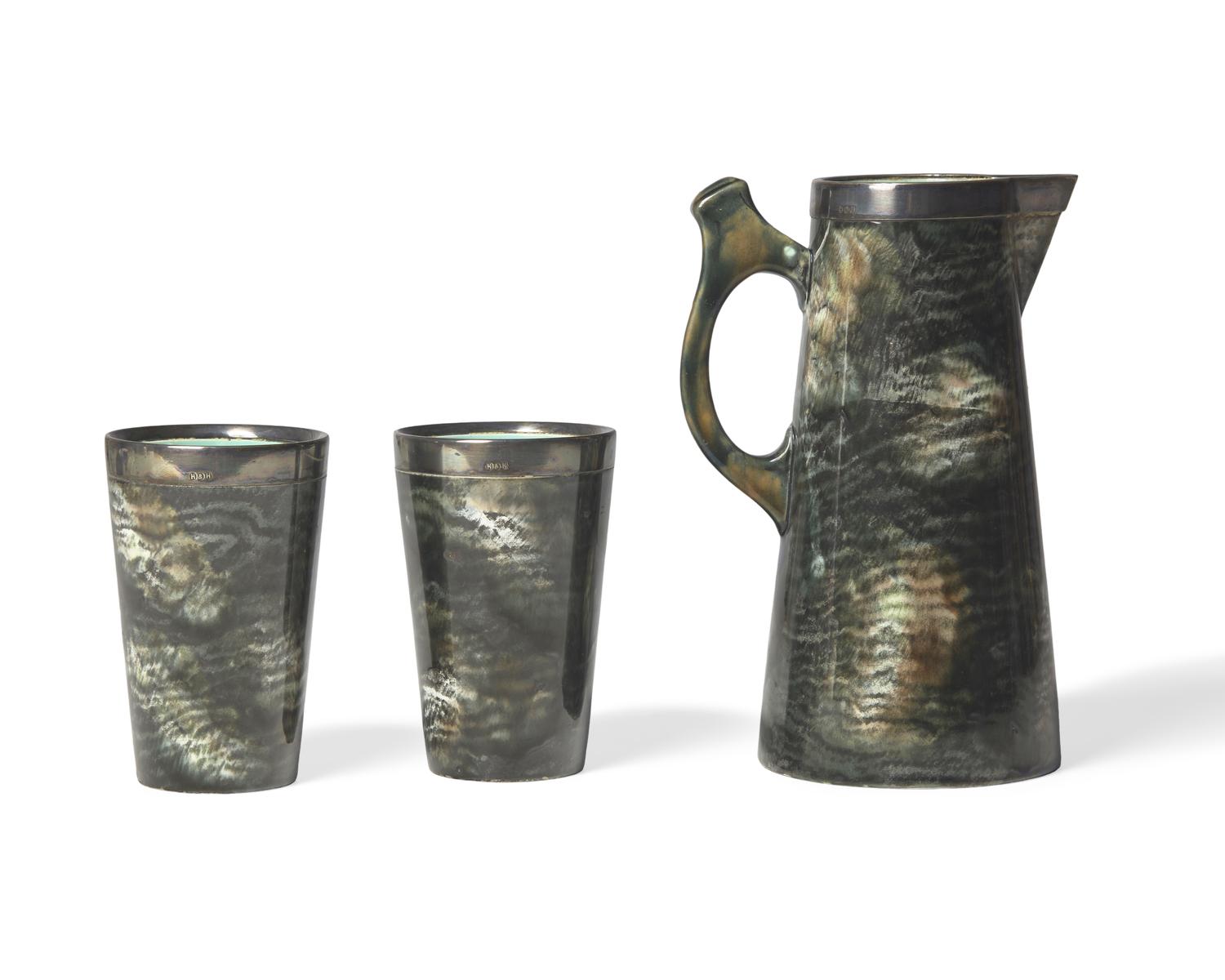 A Wedgwood Silver-Plate Mounted Glazed Stoneware Beverage Service