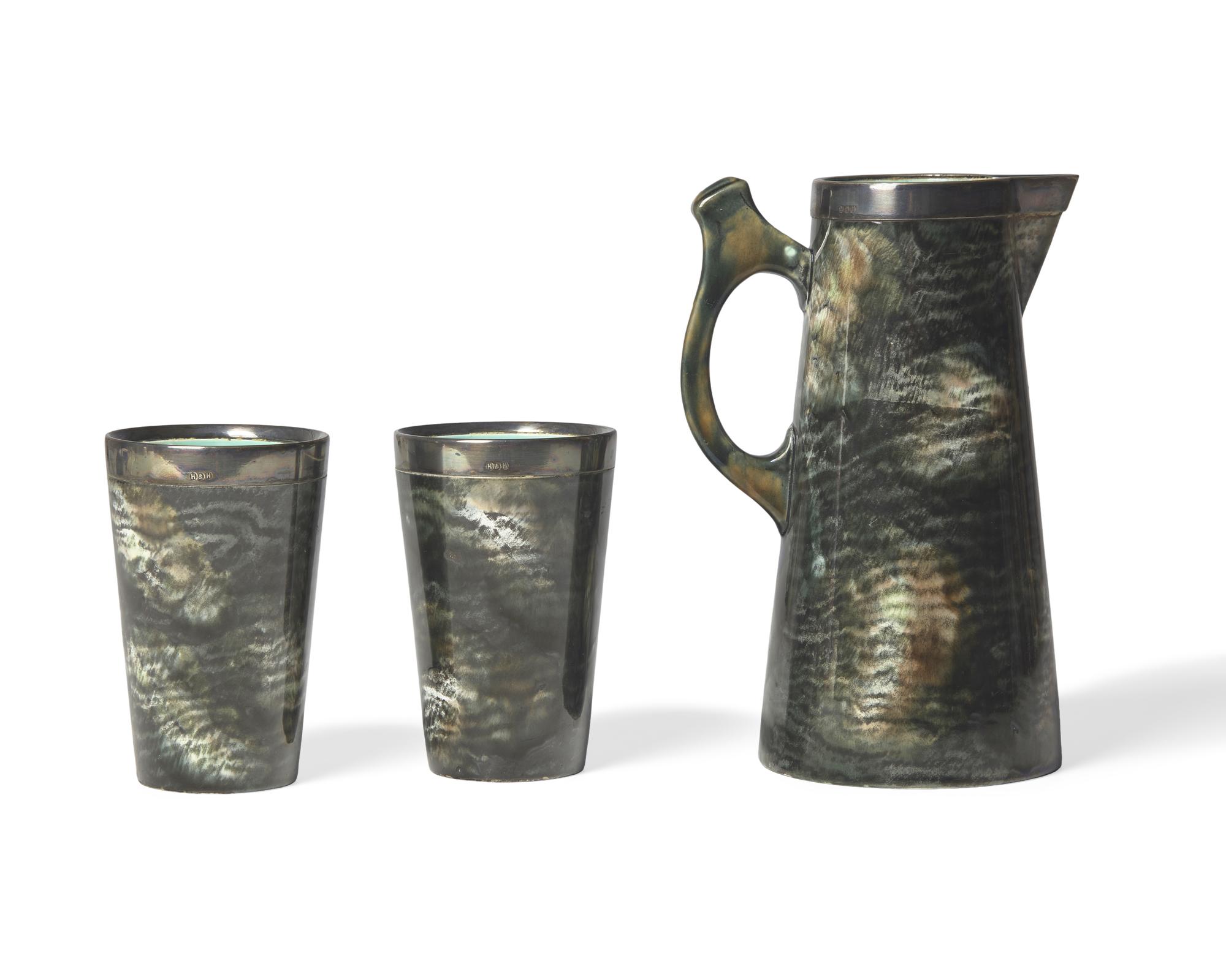 A Wedgwood Silver-Plate Mounted Glazed Stoneware Beverage Service