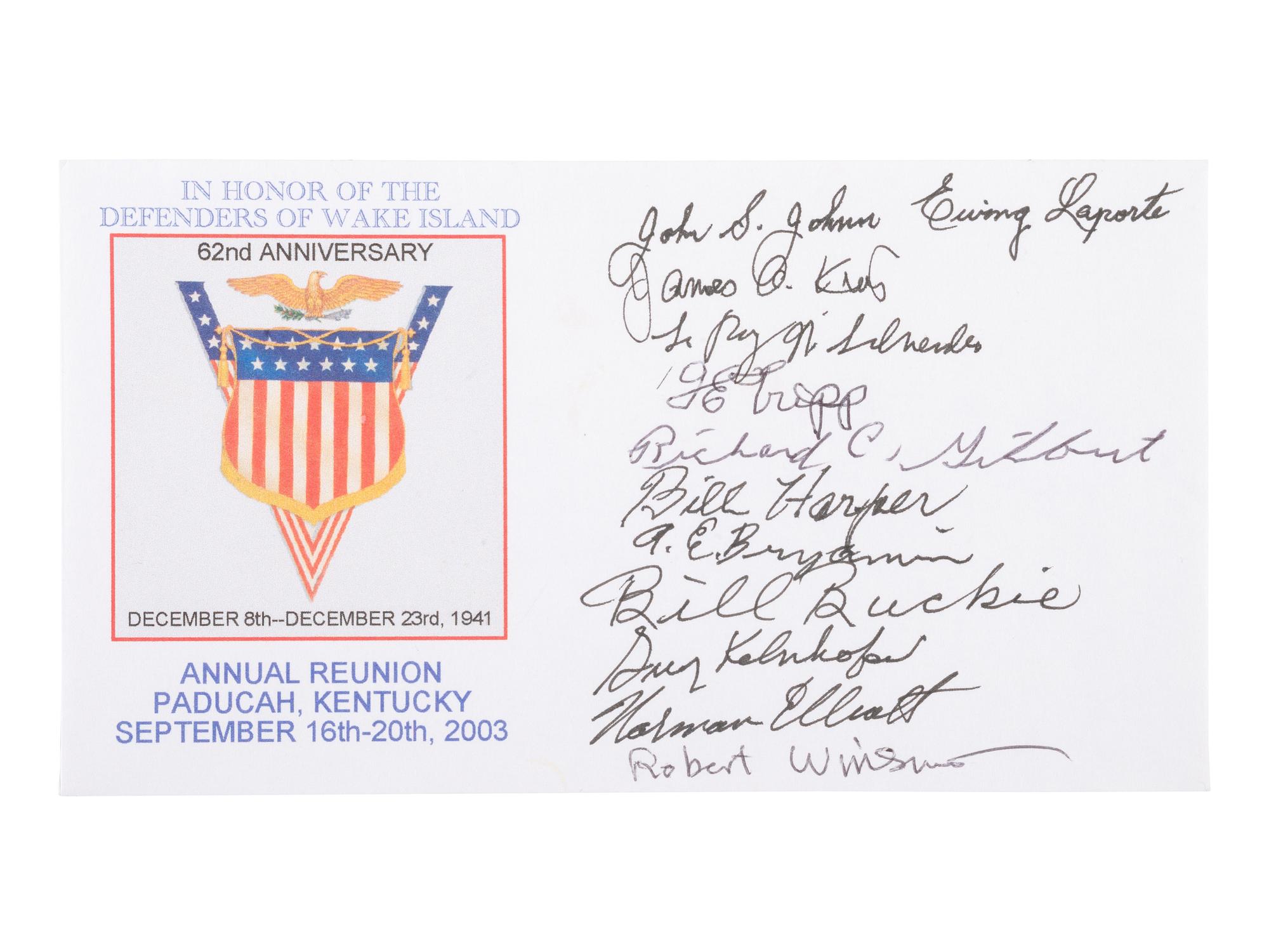 [WWII - WAKE ISLAND]. Signatures of 18 defenders of Wake Island, incl. General Devereaux.