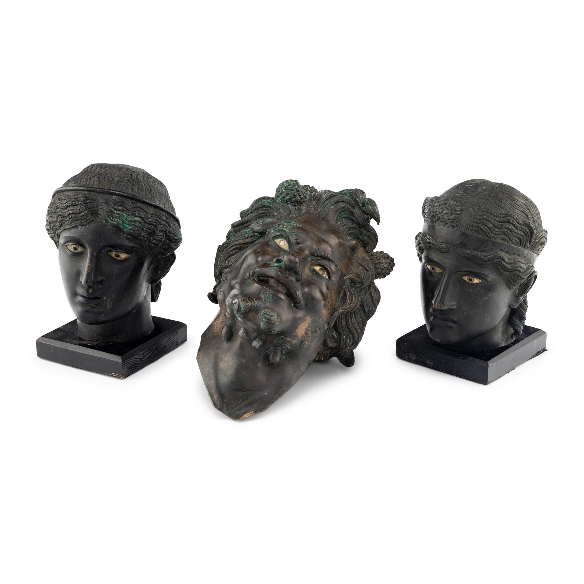 A Group of Three Greek Style Bronze Heads