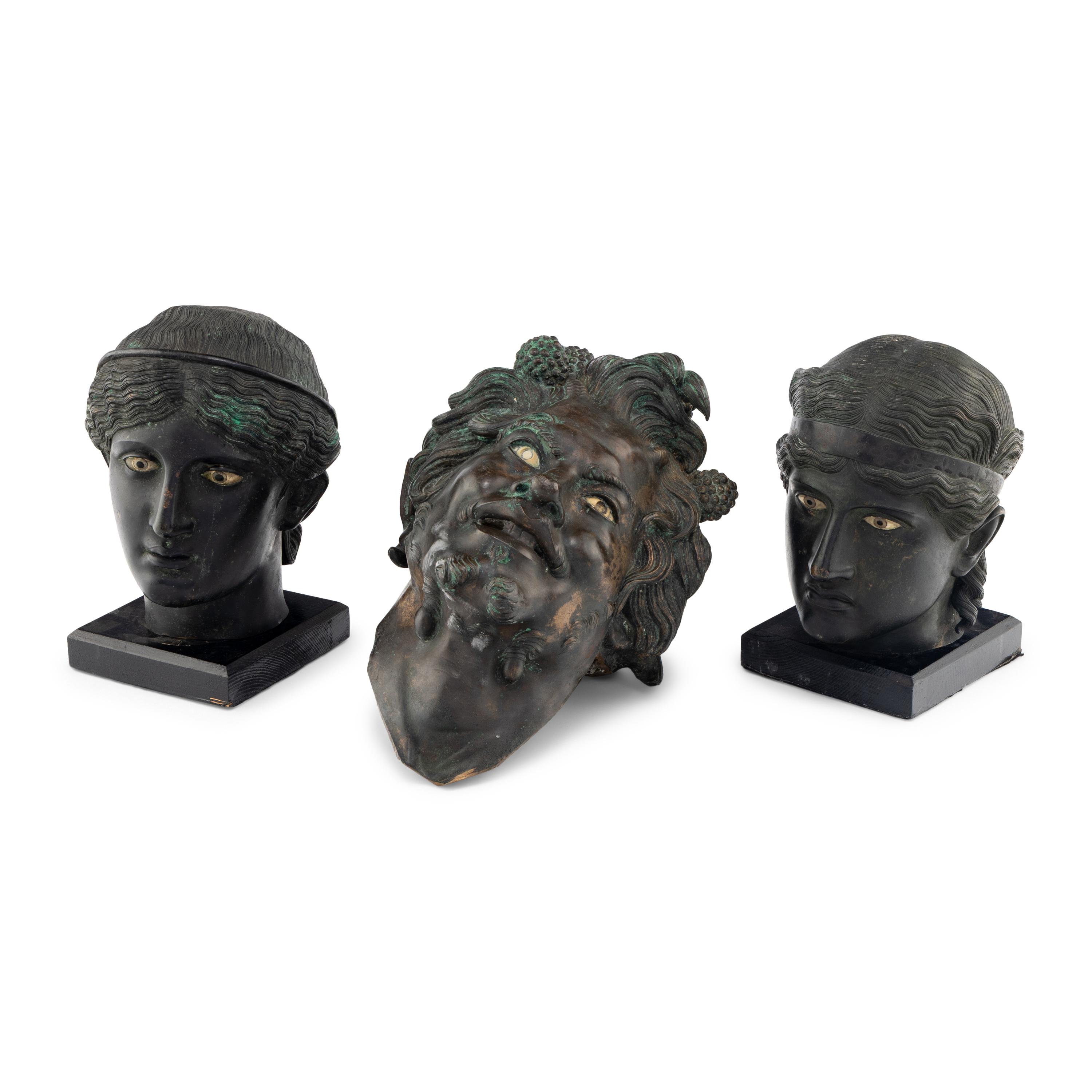 A Group of Three Greek Style Bronze Heads