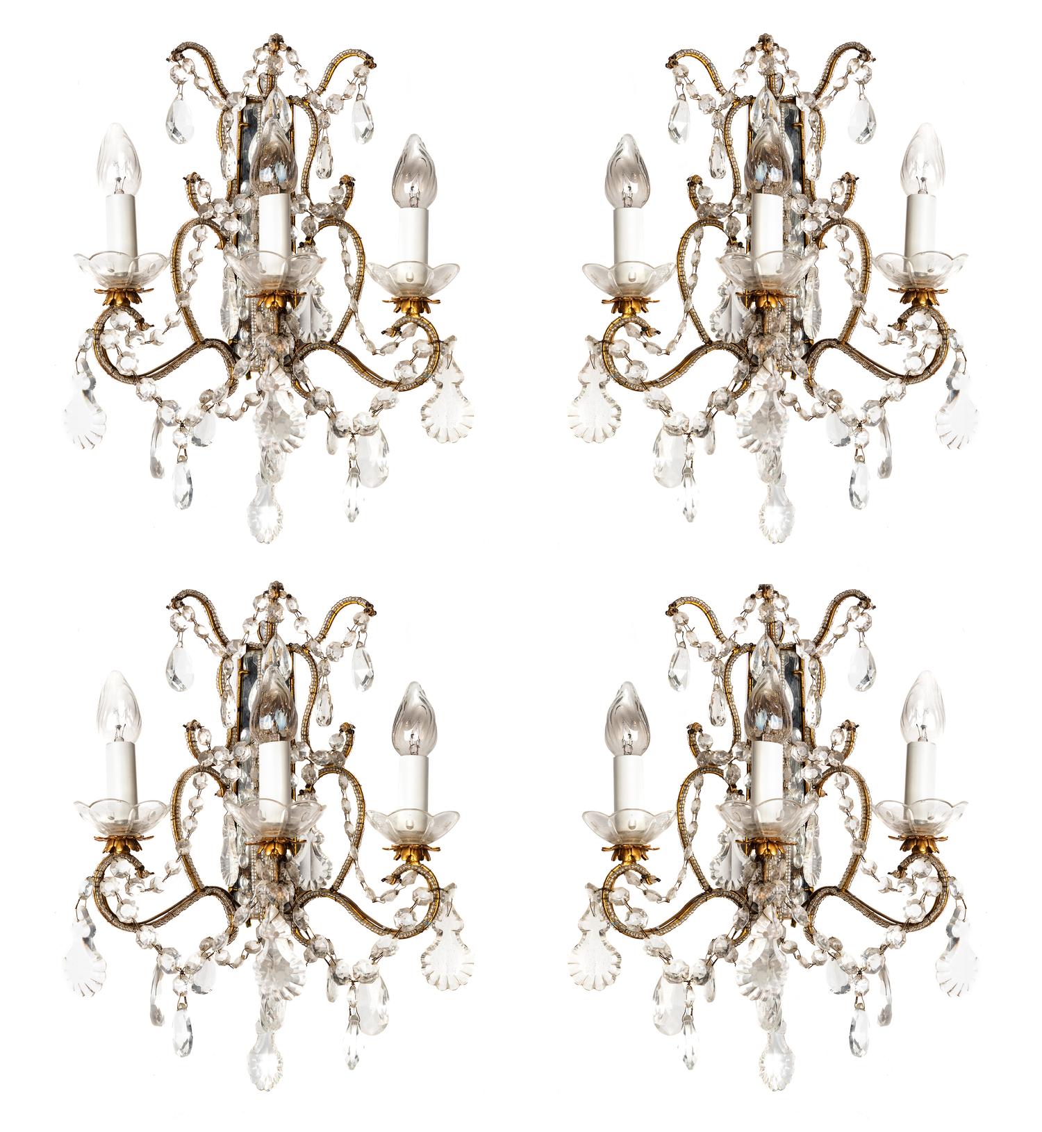 Four French Beaded Sconces in the Style of Maison Bagues