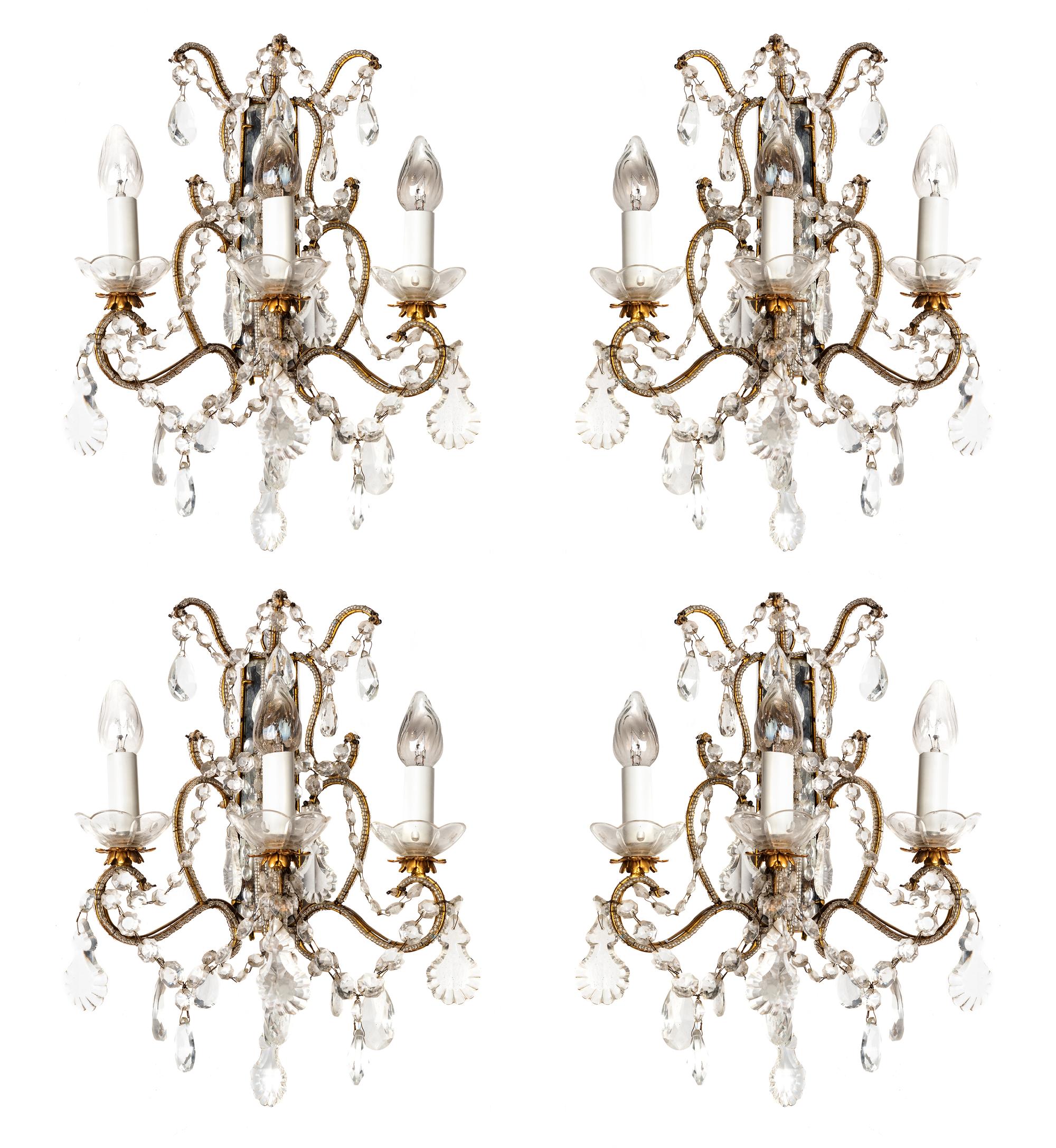 Four French Beaded Sconces in the Style of Maison Bagues