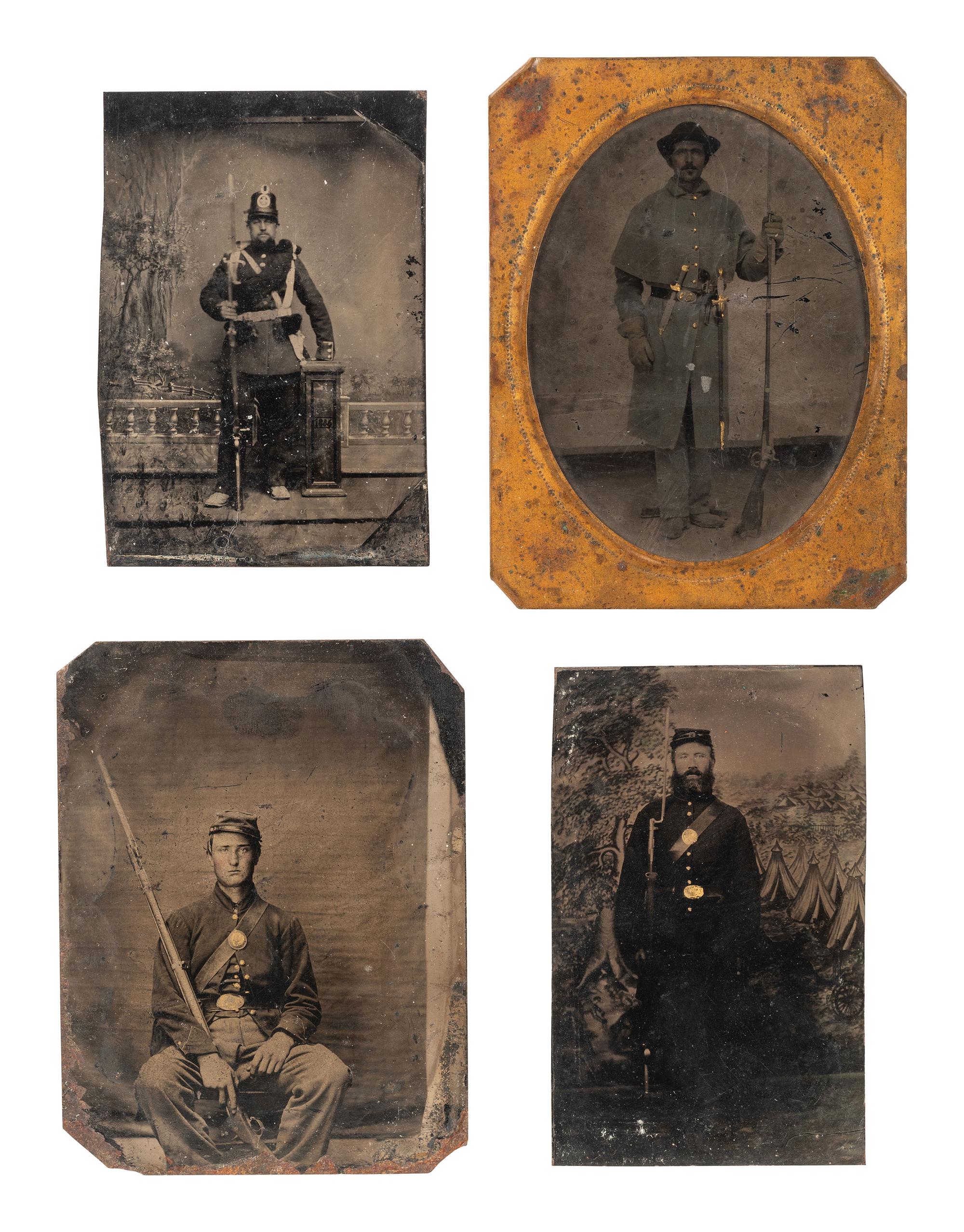 [CIVIL WAR]. 4 tintypes of armed soldiers.