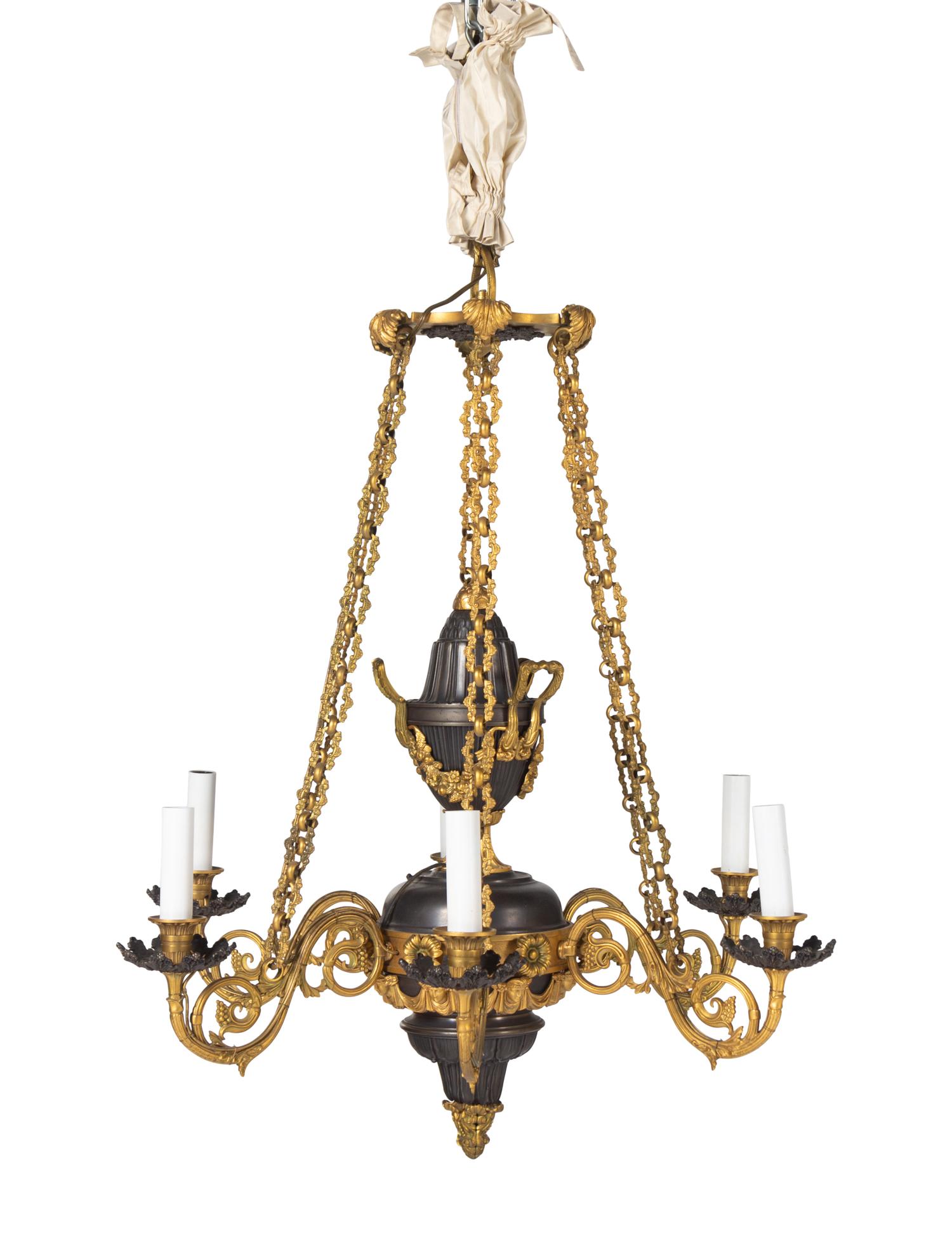 A William IV Gilt and Patinated Bronze Six-Light Chandelier