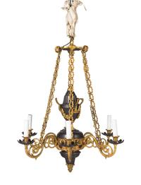 A William IV Gilt and Patinated Bronze Six-Light Chandelier