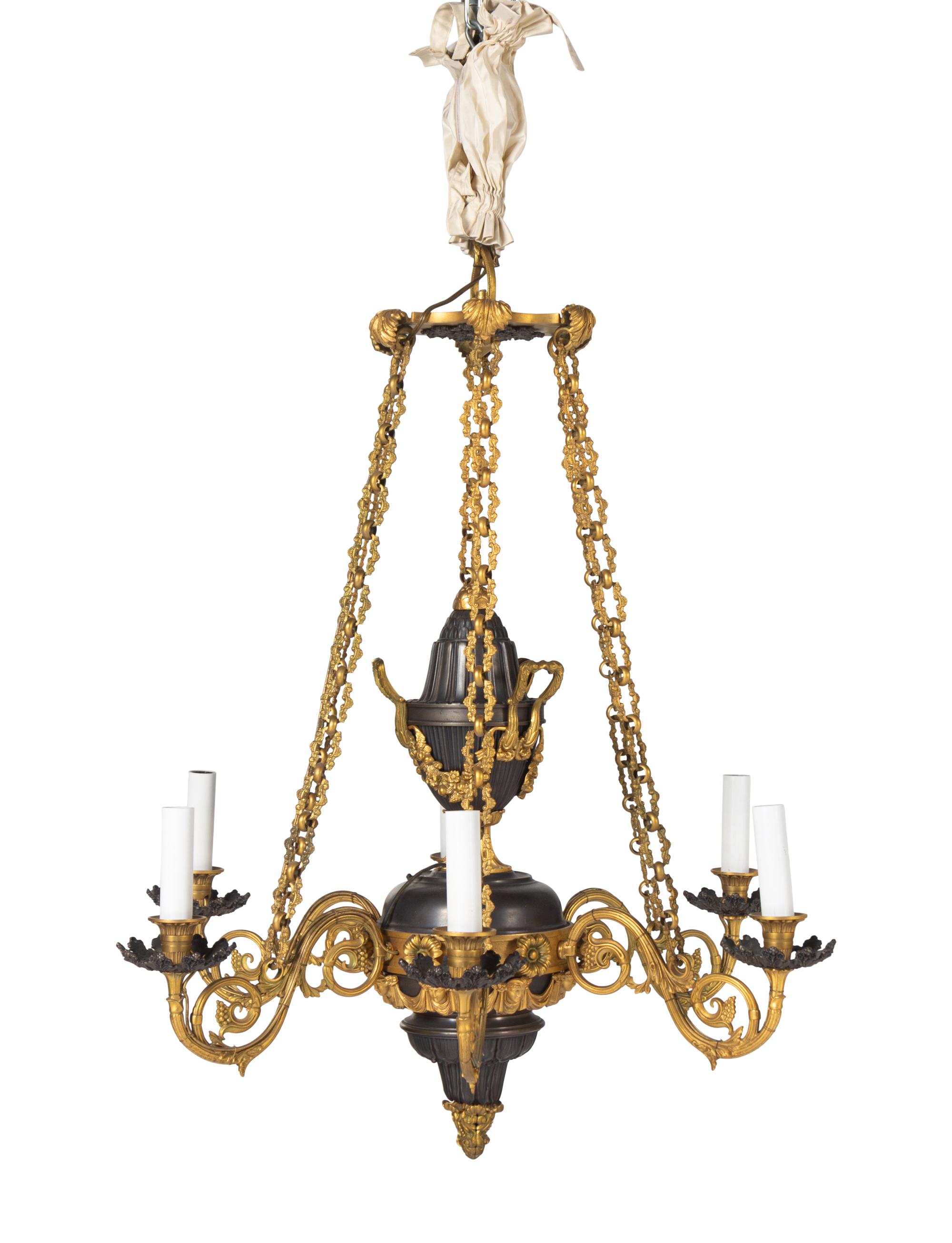 A William IV Gilt and Patinated Bronze Six-Light Chandelier
