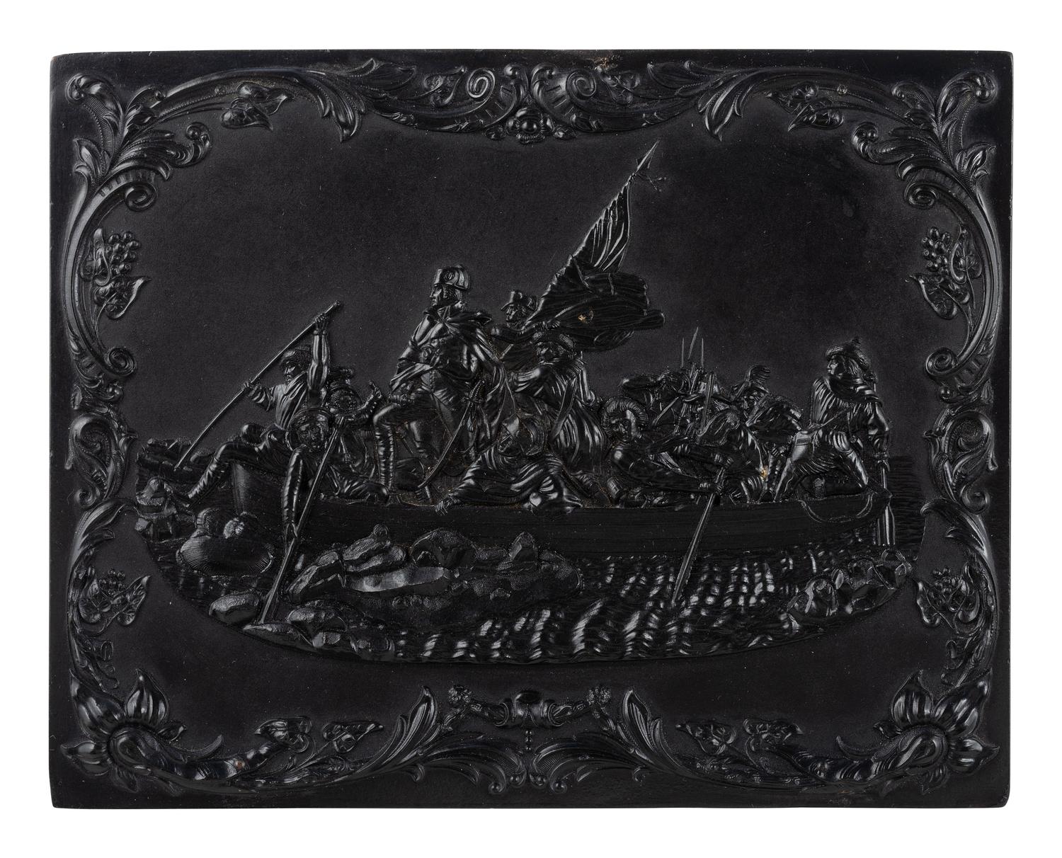 [EARLY PHOTOGRAPHY]. Washington Crossing the Delaware . Whole plate Union case containing tintype.