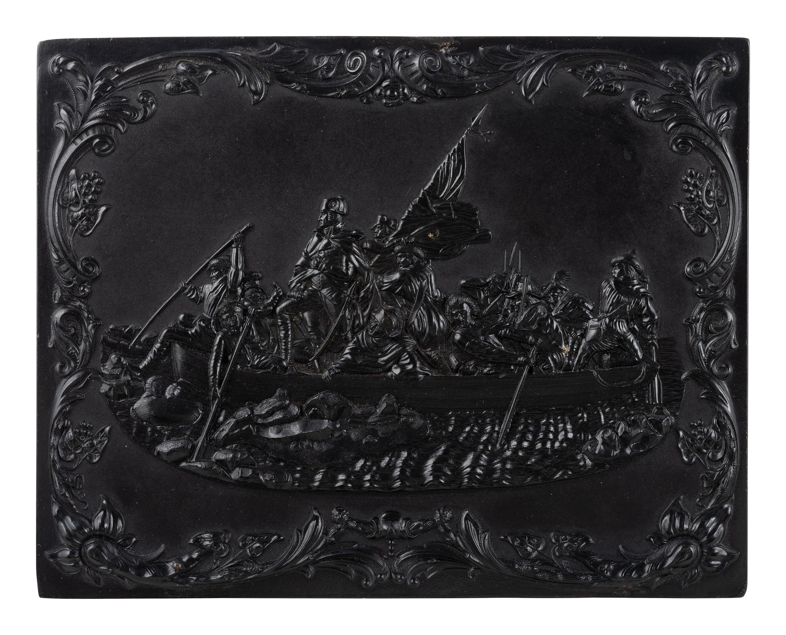 [EARLY PHOTOGRAPHY]. Washington Crossing the Delaware . Whole plate Union case containing tintype.