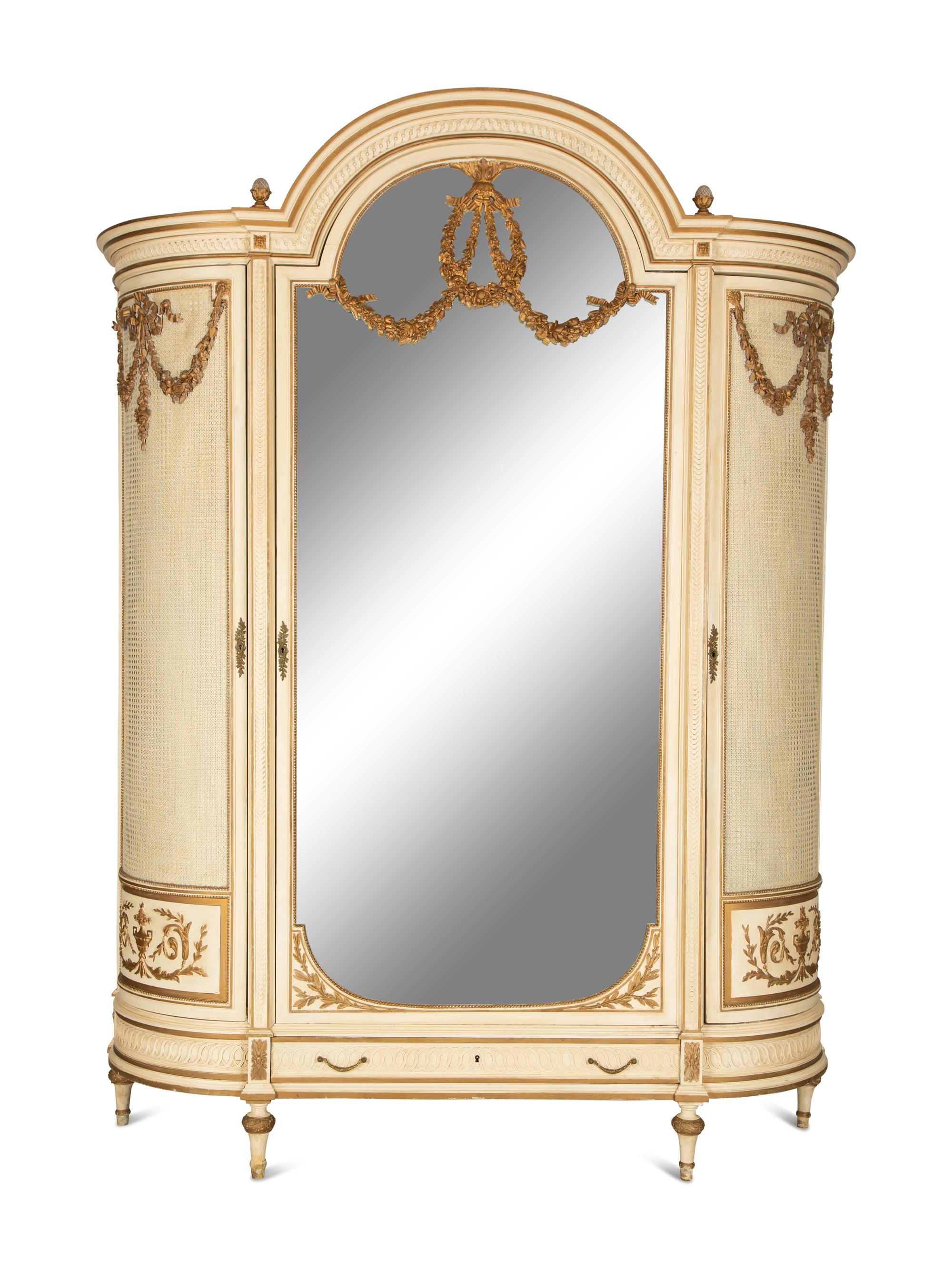 A Louis XVI Style Painted and Parcel Gilt Armoire — 20th Century